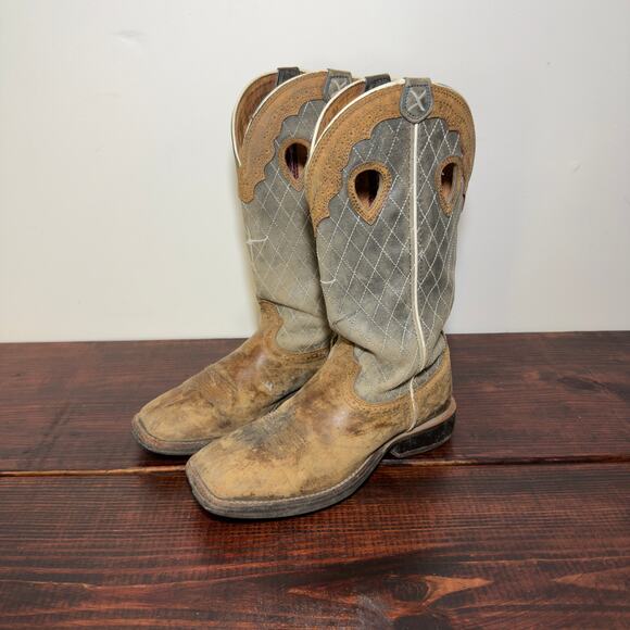 TWISTED X Men’s Distressed Ruff Stock Square Toe Leather Cowboy Boots Size 7 D